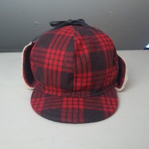 Stormy Kromer Hat Cap Fitted Mens Medium Red Black Plaid Wool Ear Flap Trapper